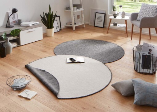 Rond vloerkleed binnen & buiten Miami - grijs/crème - sfeer