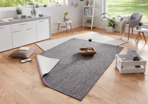 Binnen & buiten vloerkleed effen Miami - grijs/crème - sfeer
