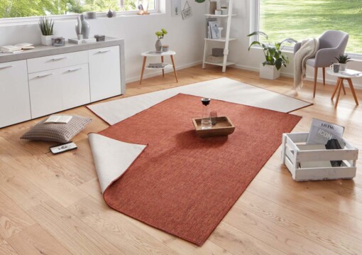 Binnen & buiten vloerkleed effen Miami - terracotta/crème - sfeer