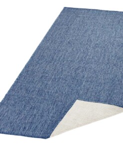 Loper binnen & buiten effen Miami - blauw/crème - overzicht schuin, thumbnail