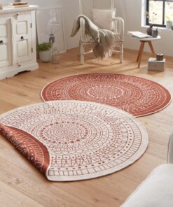 Rond binnen & buiten vloerkleed Porto - Terracotta/crème - sfeer