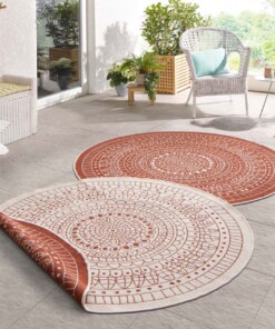 Rond binnen & buiten vloerkleed Porto - Terracotta/crème - sfeer