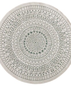 Rond binnen & buiten vloerkleed Porto - groen/crème - overzicht boven, thumbnail