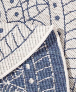 Rond binnen & buiten vloerkleed Porto - blauw/crème - close up, thumbnail Rond binnen & buiten vloerkleed Porto - blauw/crème - close up, thumbnail