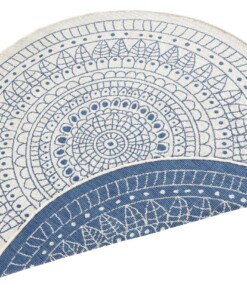 Rond binnen & buiten vloerkleed Porto - blauw/crème - overzicht schuin, thumbnail Rond binnen & buiten vloerkleed Porto - blauw/crème - overzicht schuin, thumbnail