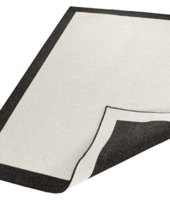 Binnen & buiten vloerkleed Panama - zwart/crème - overzicht schuin, thumbnail