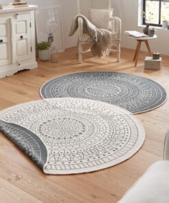 Rond binnen & buiten vloerkleed Porto - grijs/crème - sfeer, thumbnail