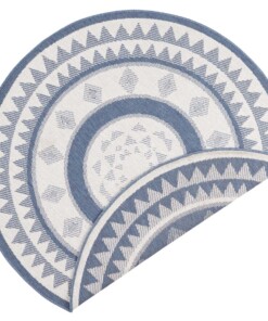 Rond binnen & buiten vloerkleed Jamaica - blauw/crème - overzicht boven, thumbnail Rond binnen & buiten vloerkleed Jamaica - blauw/crème - overzicht boven, thumbnail