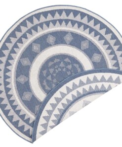 Rond binnen & buiten vloerkleed Jamaica - blauw/crème - overzicht boven, thumbnail Rond binnen & buiten vloerkleed Jamaica - blauw/crème - overzicht boven, thumbnail