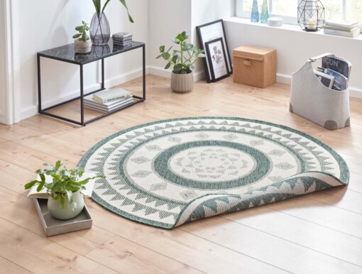Rond binnen & buiten vloerkleed Jamaica - groen/crème - sfeer