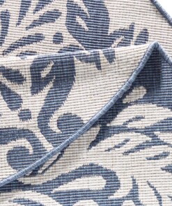 Rond binnen & buiten vloerkleed Madrid - blauw/crème - close up, thumbnail Rond binnen & buiten vloerkleed Madrid - blauw/crème - close up, thumbnail