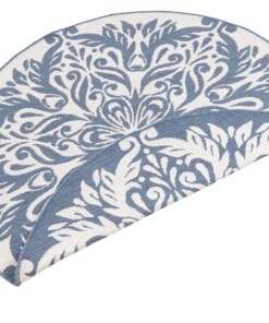 Rond binnen & buiten vloerkleed Madrid - blauw/crème - overzicht schuin, thumbnail Rond binnen & buiten vloerkleed Madrid - blauw/crème - overzicht schuin, thumbnail