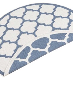 Rond binnen & buiten vloerkleed Palermo - blauw/crème - overzicht schuin, thumbnail