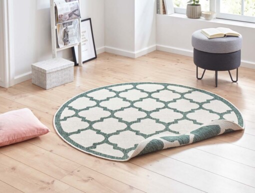 Rond binnen & buiten vloerkleed Palermo - groen/crème - sfeer