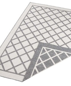 Binnen & buiten vloerkleed ruiten Sydney - grjis/crème - overzicht schuin, thumbnail