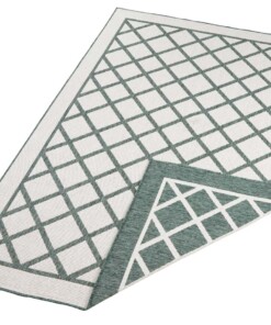 Binnen & buiten vloerkleed ruiten Sydney - groen/crème - overzicht schuin, thumbnail