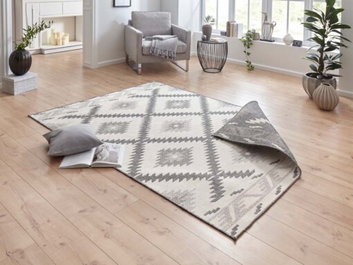 Binnen & buiten vloerkleed ruiten Malibu - grijs/crème - sfeer