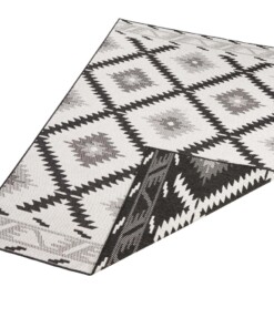 Binnen & buiten vloerkleed ruiten Malibu - zwart/crème - overzicht schuin, thumbnail