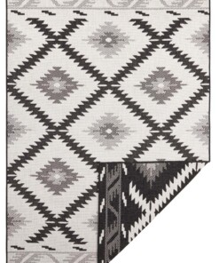 Binnen & buiten vloerkleed ruiten Malibu - zwart/crème - overzicht boven, thumbnail