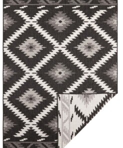 Binnen & buiten vloerkleed ruiten Malibu - zwart/crème - overzicht boven, thumbnail