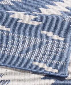 Binnen & buiten vloerkleed ruiten Malibu - blauw/crème - close up, thumbnail