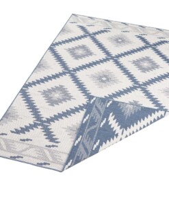 Binnen & buiten vloerkleed ruiten Malibu - blauw/crème - overzicht schuin, thumbnail