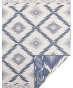 Binnen & buiten vloerkleed ruiten Malibu - blauw/crème - overzicht boven, thumbnail