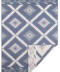 Binnen & buiten vloerkleed ruiten Malibu - blauw/crème - overzicht boven, thumbnail