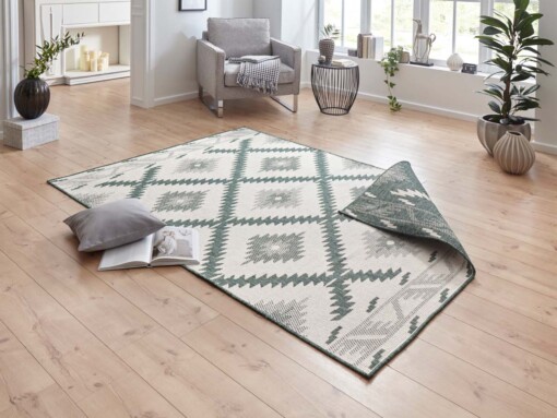 Binnen & buiten vloerkleed ruiten Malibu - groen/crème - sfeer