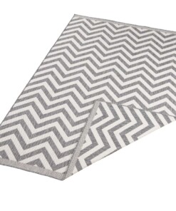 Binnen & buiten vloerkleed zigzag Palma - grijs/crème - overzicht schuin, thumbnail
