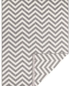 Binnen & buiten vloerkleed zigzag Palma - grijs/crème - overzicht boven, thumbnail