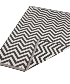 Binnen & buiten vloerkleed zigzag Palma - zwart/crème - overzicht schuin, thumbnail