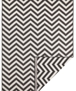 Binnen & buiten vloerkleed zigzag Palma - zwart/crème - overzicht boven, thumbnail