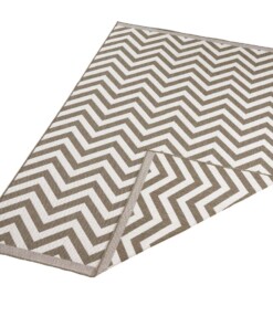 Binnen & buiten vloerkleed zigzag Palma - bruin/crème - overzicht schuin, thumbnail