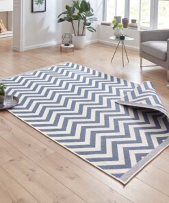 Binnen & buiten vloerkleed zigzag Palma - blauw/crème - sfeer