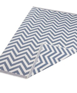 Binnen & buiten vloerkleed zigzag Palma - blauw/crème - overzicht schuin, thumbnail