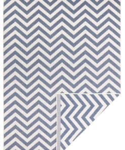 Binnen & buiten vloerkleed zigzag Palma - blauw/crème - overzicht boven, thumbnail