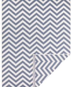 Binnen & buiten vloerkleed zigzag Palma - blauw/crème - overzicht boven, thumbnail