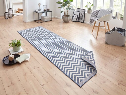 Loper binnen & buiten zigzag Palma - blauw/crème - sfeer
