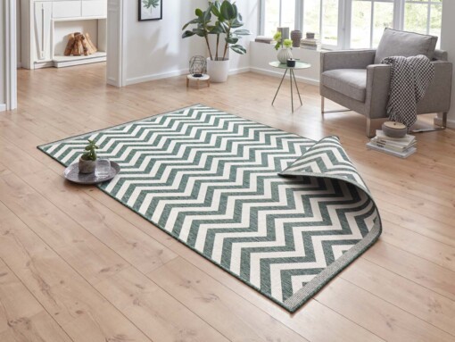 Binnen & buiten vloerkleed zigzag Palma - groen/crème - sfeer
