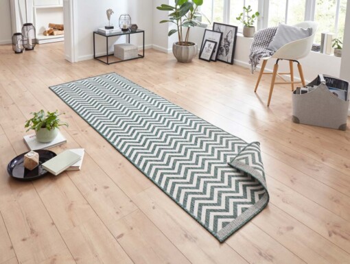 Loper binnen & buiten zigzag Palma - groen/crème - sfeer
