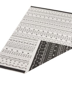 Binnen & buiten vloerkleed Kuba - zwart/crème - overzicht schuin, thumbnail