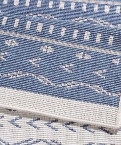 Binnen & buiten vloerkleed Kuba - blauw/crème - close up, thumbnail