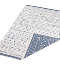 Binnen & buiten vloerkleed Kuba - blauw/crème - overzicht schuin, thumbnail