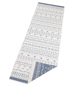 Loper binnen & buiten Kuba - blauw/crème - overzicht schuin, thumbnail