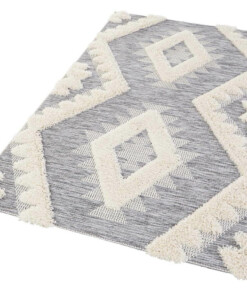 Vloerkleed 3D effect Handira - crème/grijs (groot ruit) - overzicht schuin, thumbnail