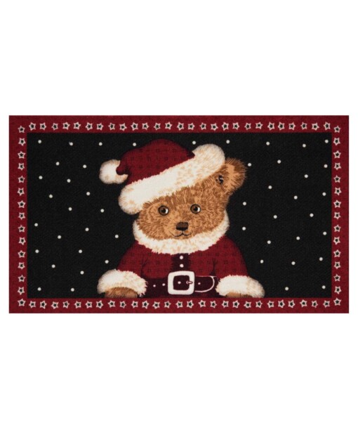 Deurmat kerst teddybeer - rood/zwart - wasbaar 30°C - overzicht boven