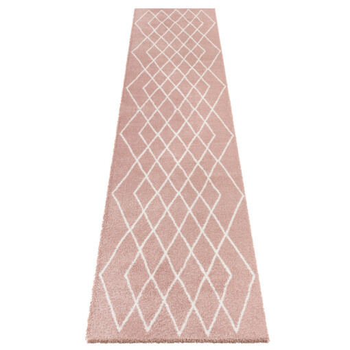 Loper hoogpolig Bron Elle Decoration - roze/crème - overzicht boven