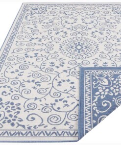 Binnen & Buiten vloerkleed Leyte - blauw/crème - overzicht schuin, thumbnail Binnen & Buiten vloerkleed Leyte - blauw/crème - overzicht schuin, thumbnail