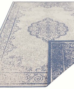 Vintage buitenvloerkleed Cebu - blauw/crème - overzicht schuin, thumbnail
